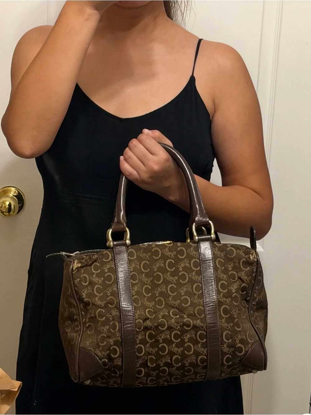 Vintage Old Celine Boston Bag Monogrammed Canvas
